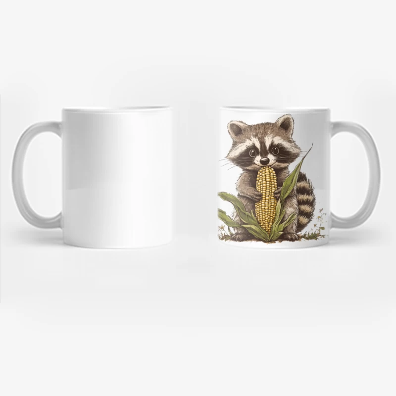 Adorable Raccoon Munching on Corn: A Whimsical Wildlife Illustration Coffee Mug