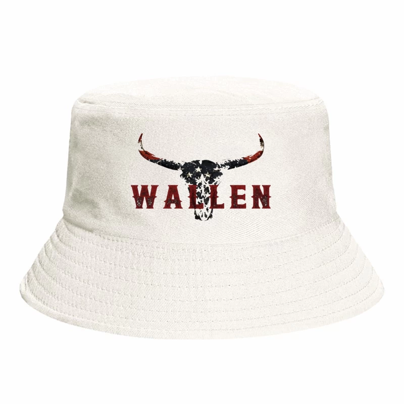 American Patriotic Western "Wallen" Logo with Flag-Patterned Bull Skull Bucket Hat