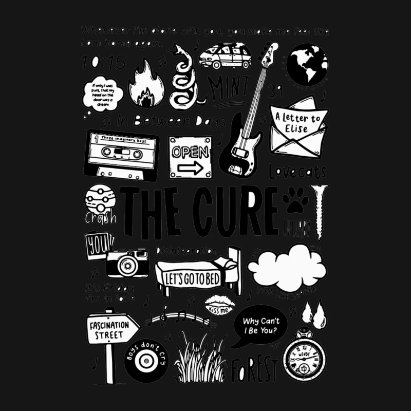 The Cure Band Fan Art Doodle Collection Male Long Sleeve T-Shirt