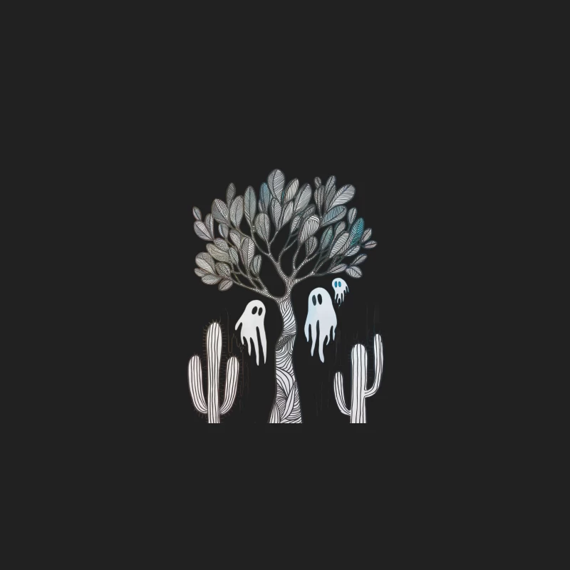 Whimsical Nature: Abstract Tree with Ghosts and Cacti Bucket Hat