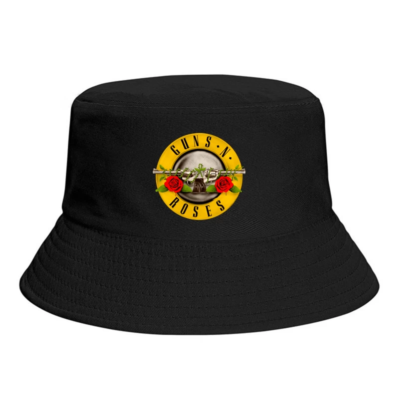 Guns N' Roses Classic Rock Band Logo with Pistols and Roses Bucket Hat