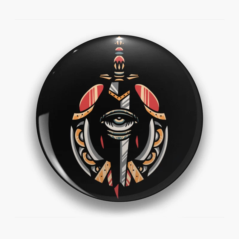 Fantasy Shield with Sword and Eye Emblem Pin