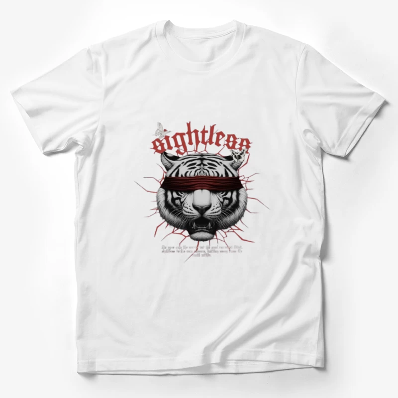 Blindfolded Tiger with Gothic Typography Male T-Shirt