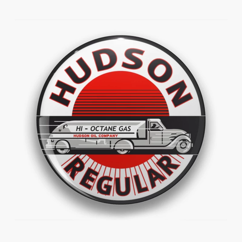 Vintage Hudson Regular Gas Station Logo with Art Deco Fuel Truck Design Pin