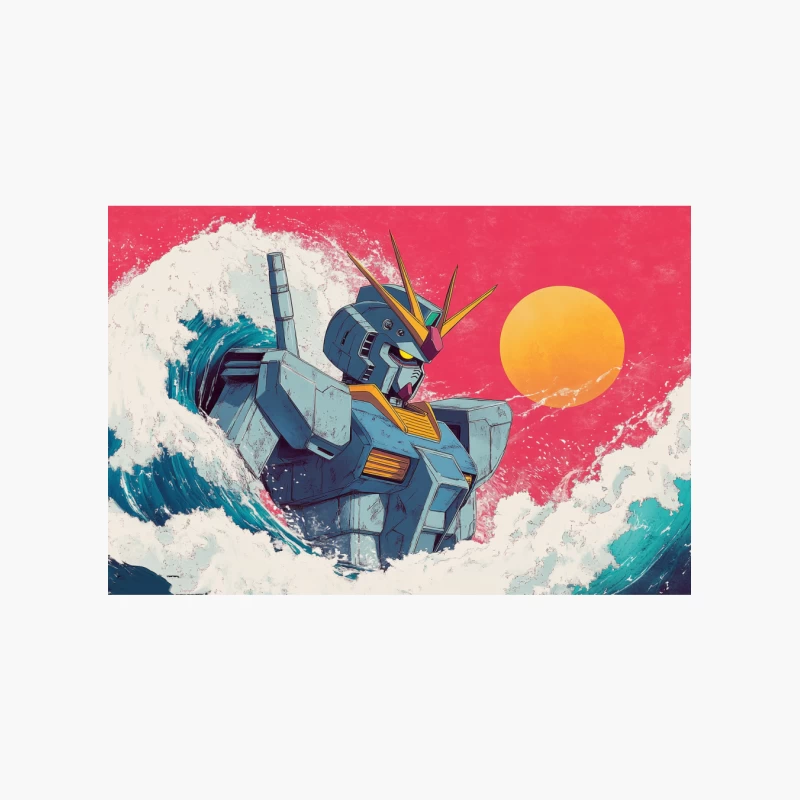 Mecha Warrior Surfing the Sunset Waves: An Anime-Inspired Sci-Fi Illustration Cotton Tote Bag