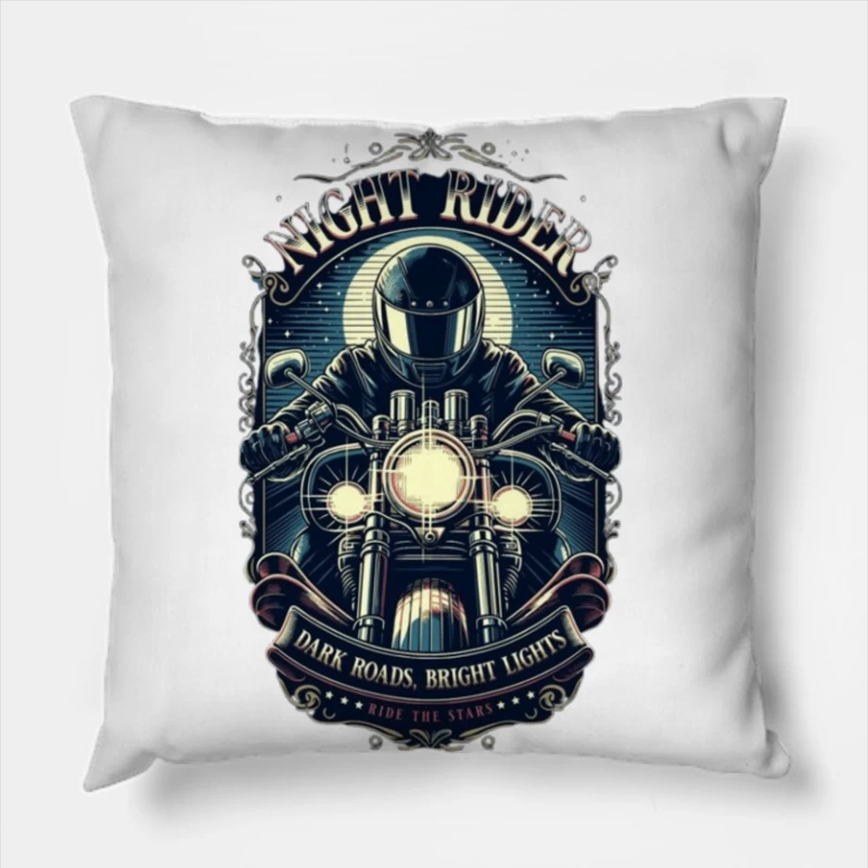 Vintage Night Rider Motorcycle Badge Design Throw Pillow