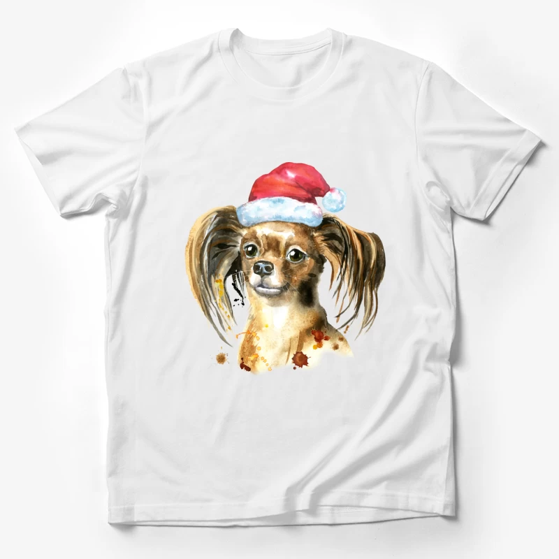 Chien avec chapeau de Noël en aquarelle Homme T-Shirt