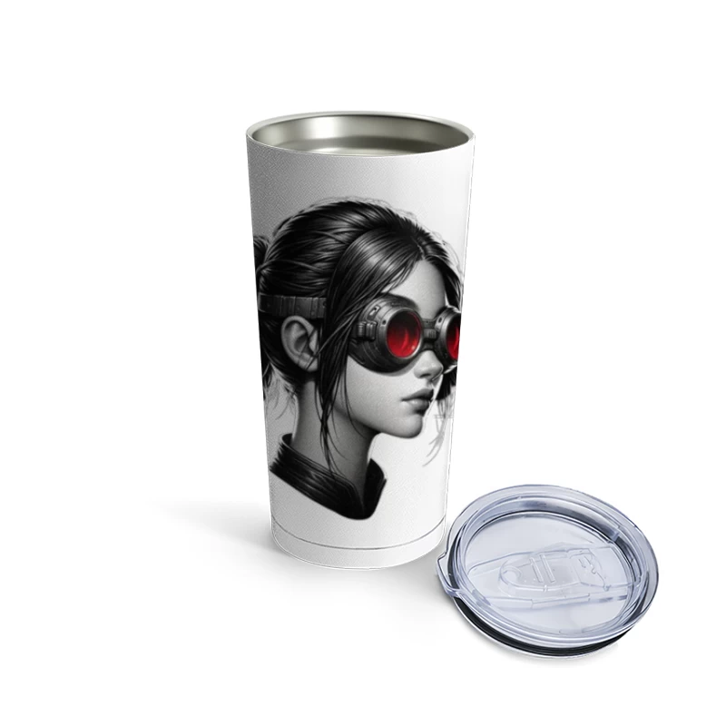 Monochrome Portrait with Red Steampunk Goggles Travel Mug