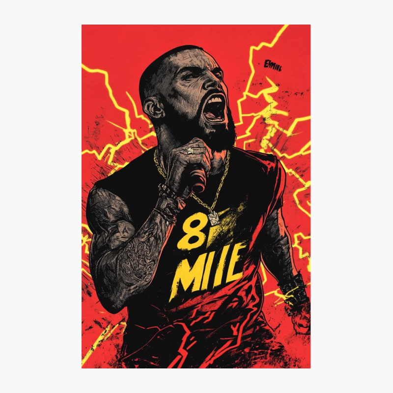 Intense Rapper from 8 Mile: Stylized Illustration with Lightning Cotton Tote Bag