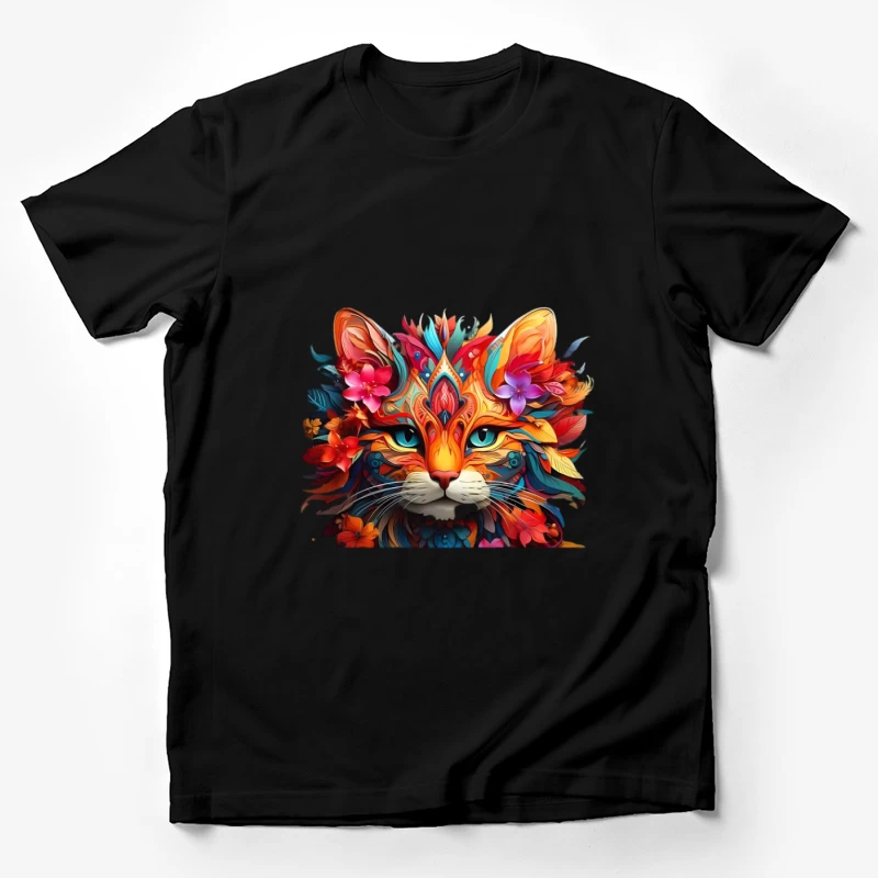 Bunte Katzenkunst mit Blumenmotiv Herren T-Shirt
