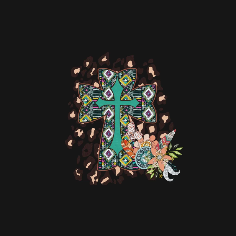 Dekoratives Kreuz mit Blumen und Mustern Herren Langarm T-Shirt