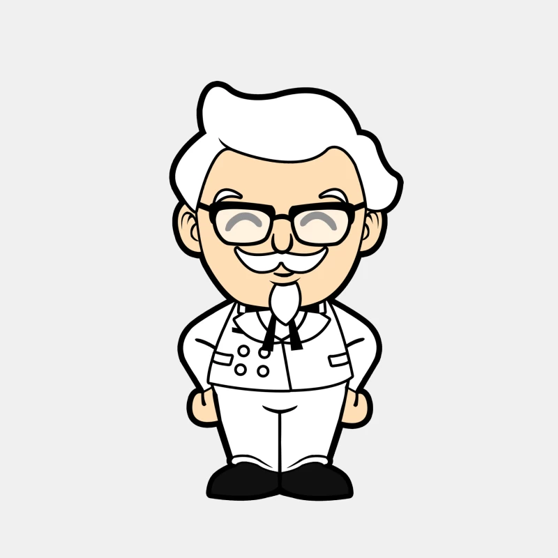 Cheerful Elderly Cartoon Character in White Uniform Male Tank Top
