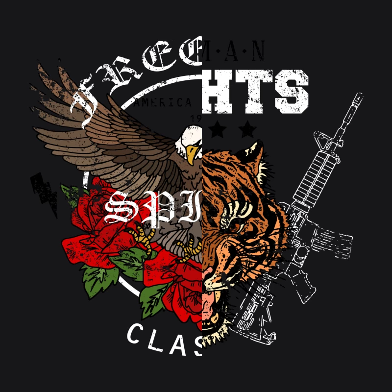 Aigle et tigre avec fusil et fleurs Homme Sweat à capuche