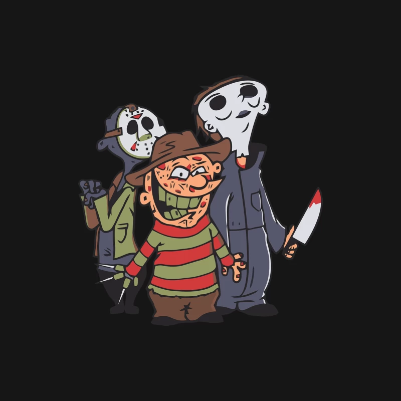 Cartoon Depiction of Classic Horror Movie Villains Female Long Sleeve T-Shirt