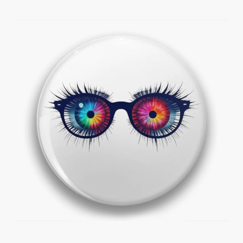 Psychedelic Rainbow Eyes Behind Glasses Pin