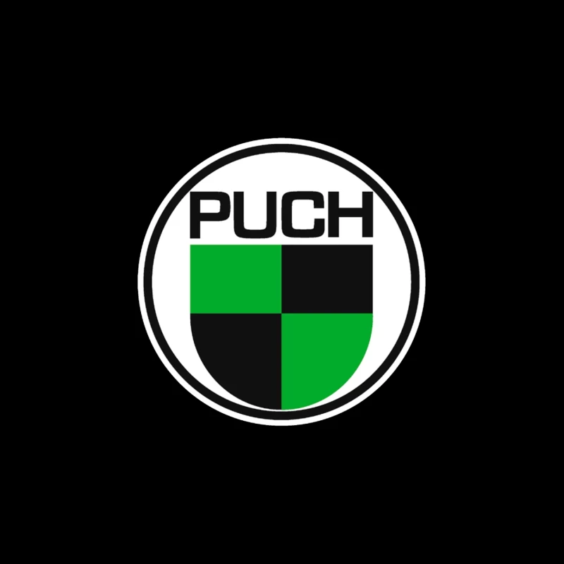 Vintage Puch Motorcycle Company Logo with Green and Black Shield Design Mouse Pad