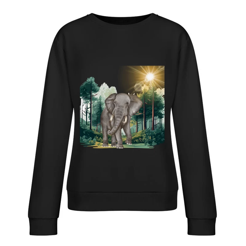 Majestic Elephant Walking in Tropical Forest Female Pullover Sweatshirt