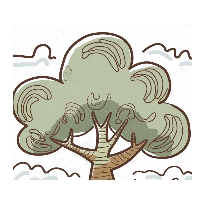 Stylized Green Tree Cartoon Illustration Tapestry