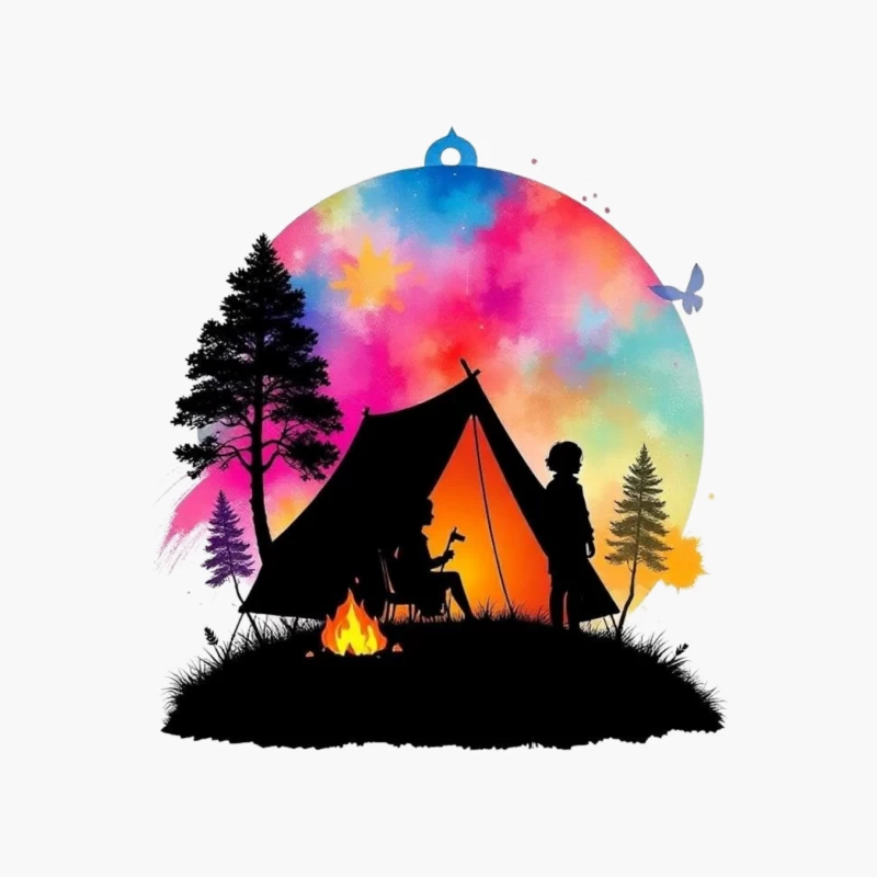 Magical Camping Night Under Colorful Aurora Sky Cotton Tote Bag