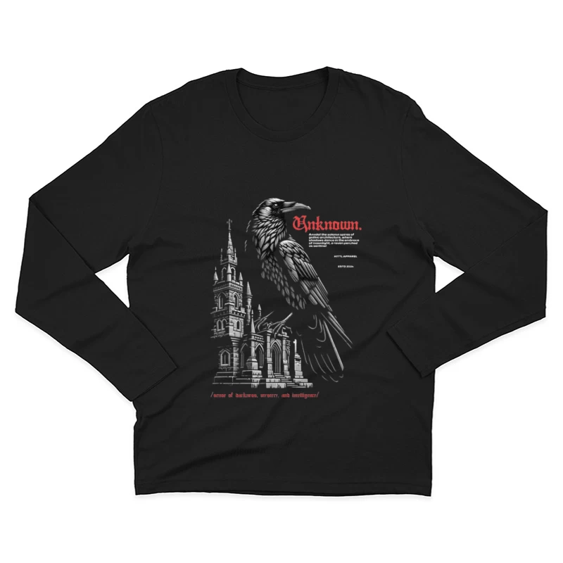 Corbeau et architecture gothique Homme Manches Longues T-Shirt