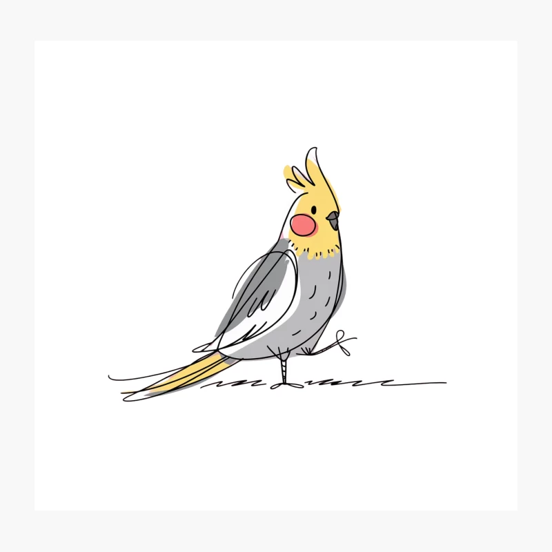 Adorable Cartoon Cockatiel Illustration with Yellow Crest Throw Pillow