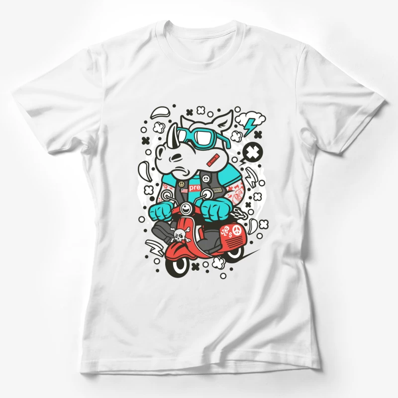 Rhinocéros Motard sur Scooter Femme T-Shirt
