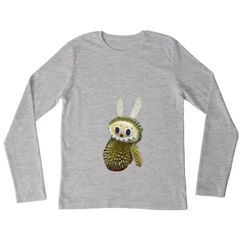 Kreatives Durian-Kunstwerk mit Hasenelementen Damen Langarm T-Shirt