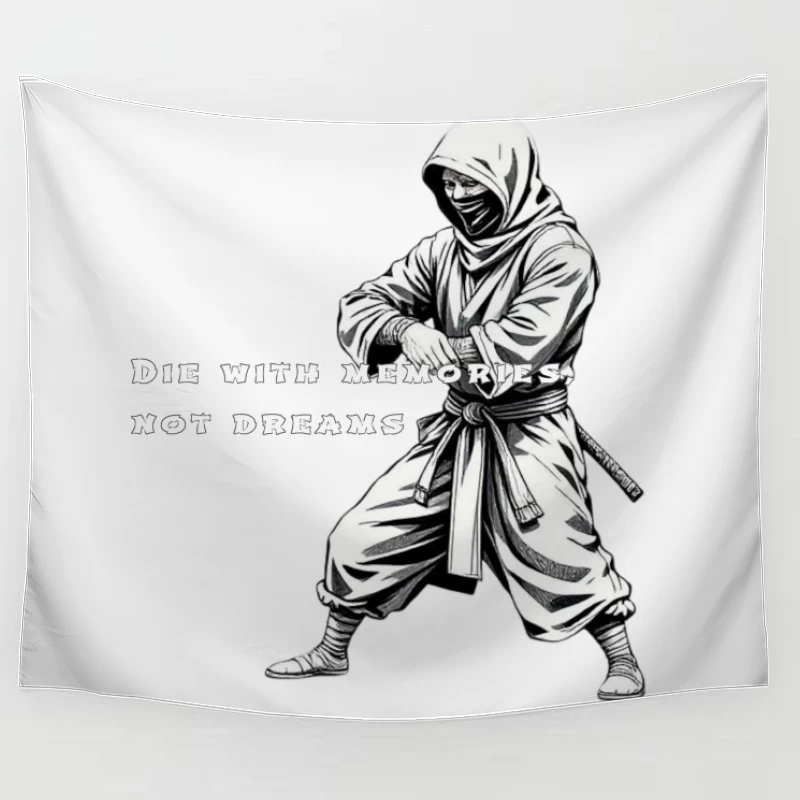 Artistic Ninja Warrior with Motivational Quote Tapestry