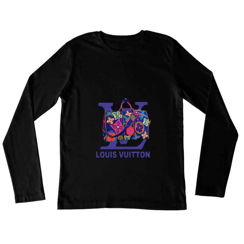 Bunter Louis Vuitton Tasche mit Blumenmuster Damen Langarm T-Shirt