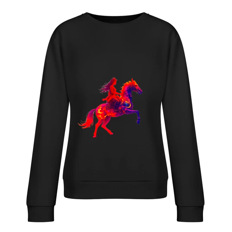 Mystical Red Horse and Rider Silhouette Fantasy Art Female Pullover Sweatshirt