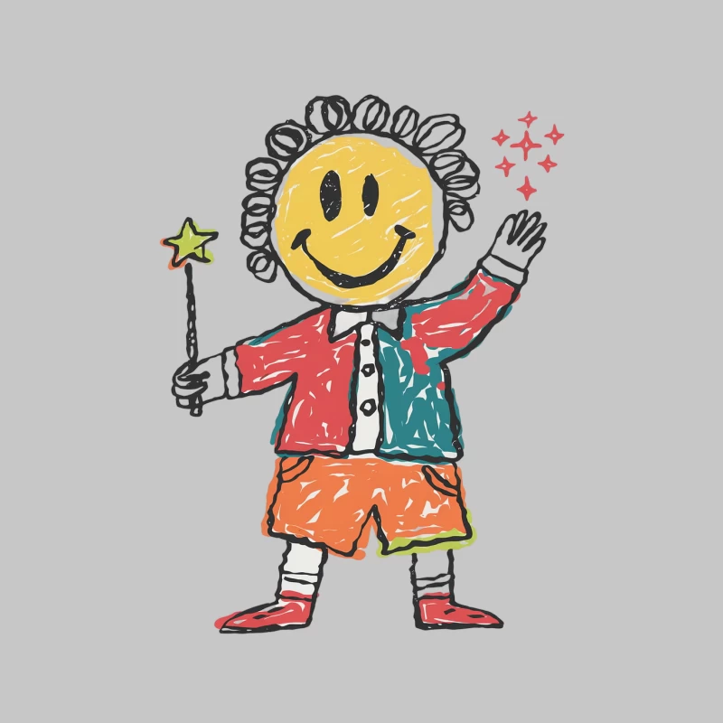 Whimsical Cartoon Smiley Character with Magic Wand Female Long Sleeve T-Shirt
