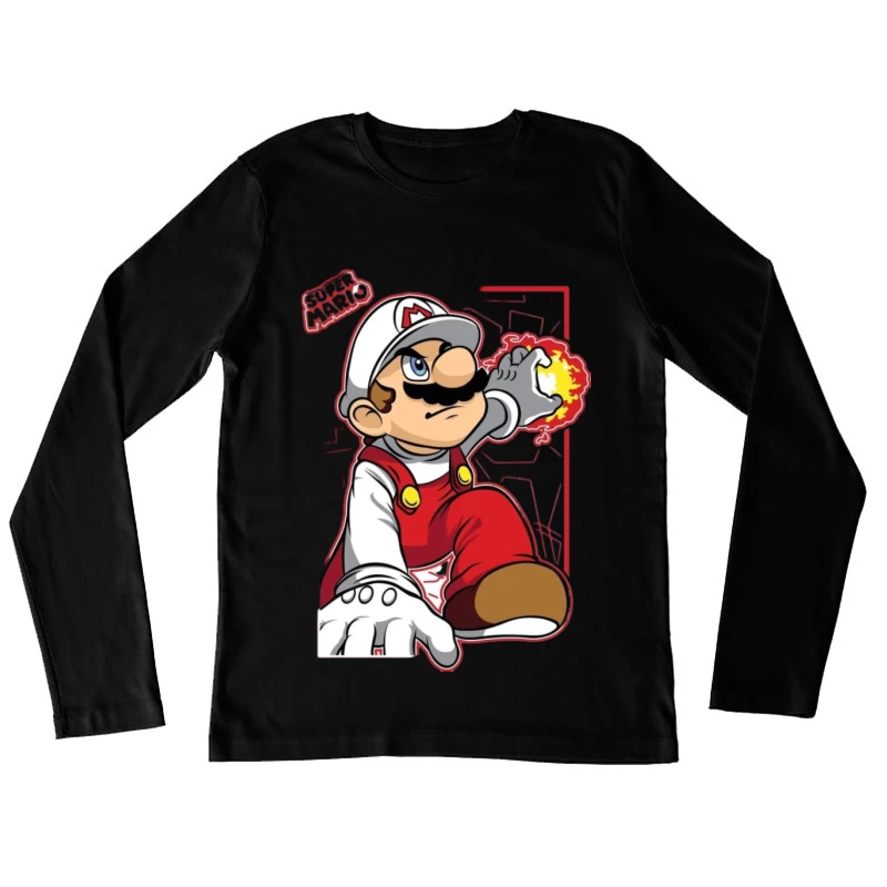 Feuer Mario in Aktion Damen Langarm T-Shirt
