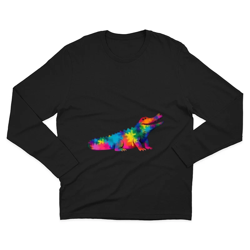 Rainbow Tie-Dye Alligator Illustration Male Long Sleeve T-Shirt