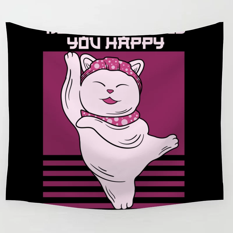 Happy Cat with Inspirational Quote Tapestry