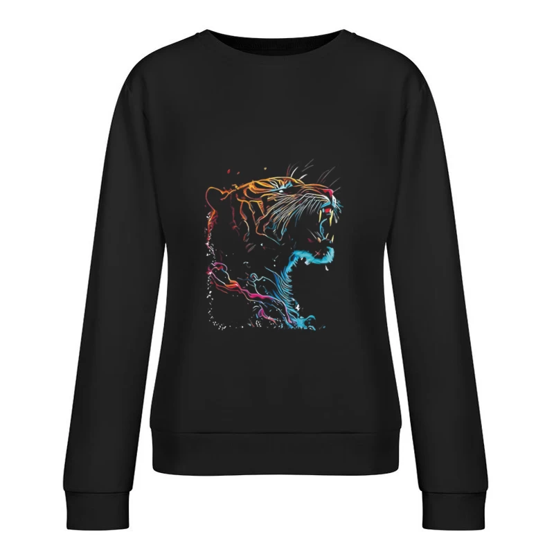 Bunte Tigerkunst, Farbe, Linienkunst Damen Pullover Sweatshirt