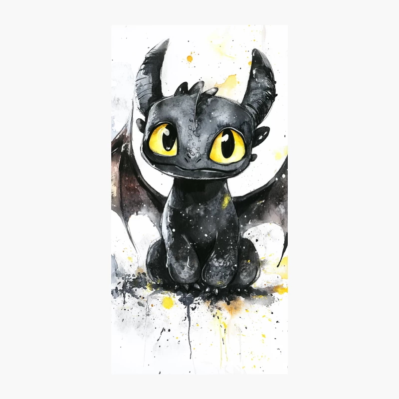 Watercolor Painting of Toothless: Cute Black Dragon from How to Train Your Dragon iPhone Case
