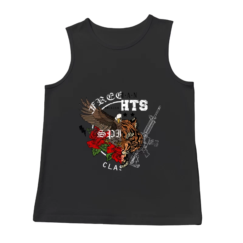 Aigle et tigre avec fusil et fleurs Homme Débardeur