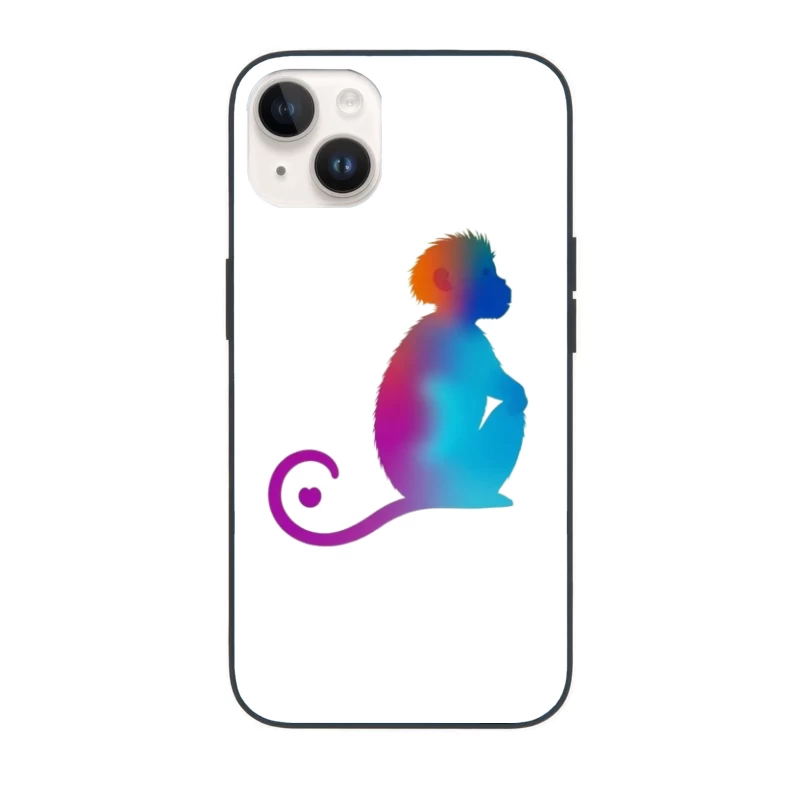 Colorful Gradient Monkey Silhouette with Curled Tail iPhone Case