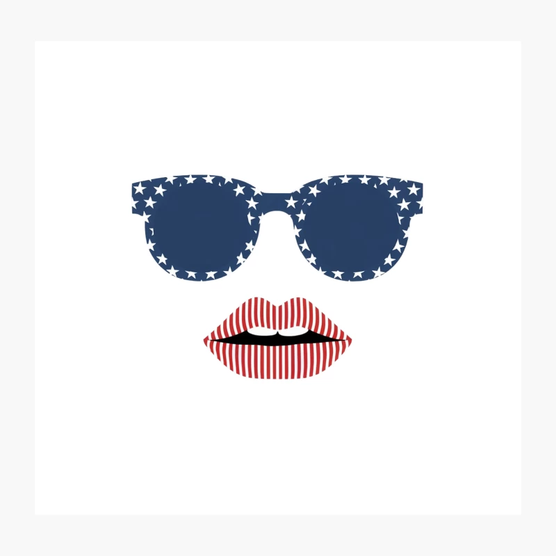 Patriotic American Flag-Inspired Sunglasses and Lips Graphic Design Throw Pillow