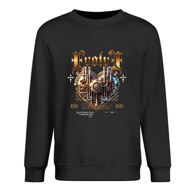 Steampunk Mechanical Heart with Gold Typography Design Male Pullover Sweatshirt