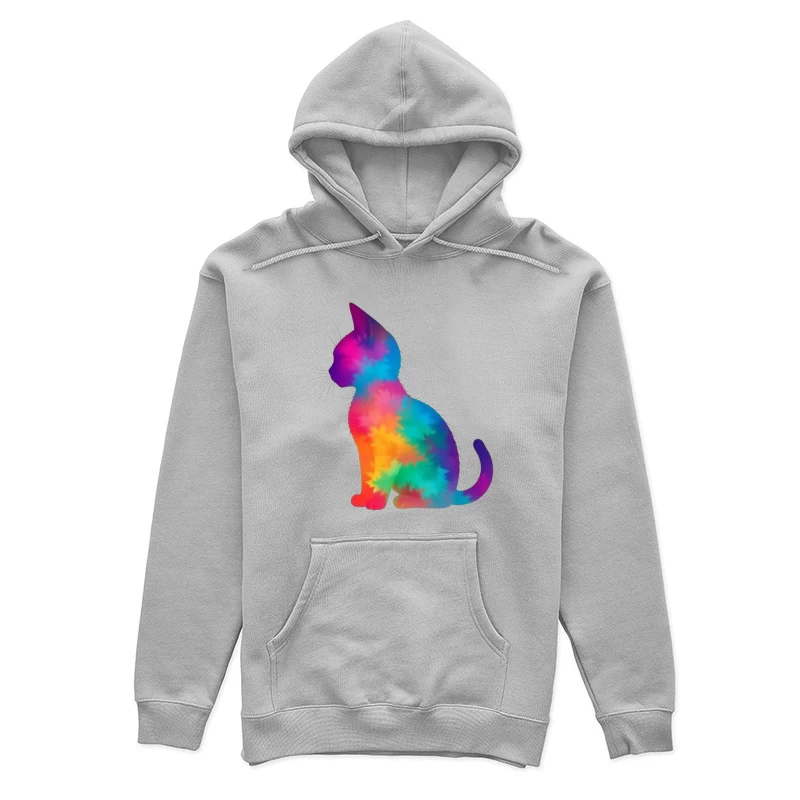 Rainbow Tie-Dye Cat Silhouette Art Female Pullover Hoodie