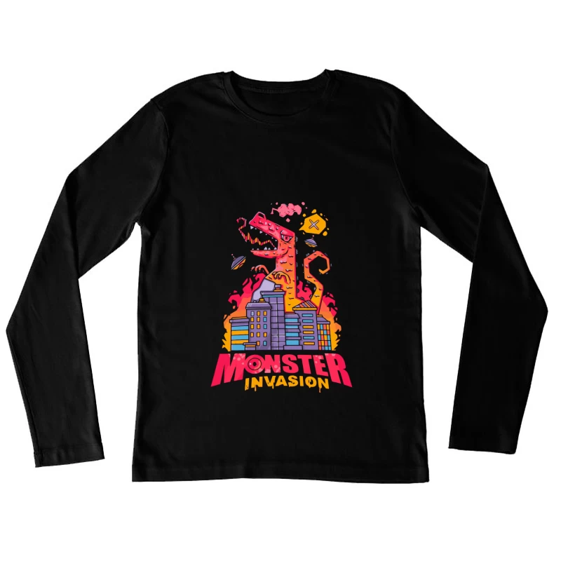 Monster Invasion: A Colorful Cartoon Illustration Female Long Sleeve T-Shirt