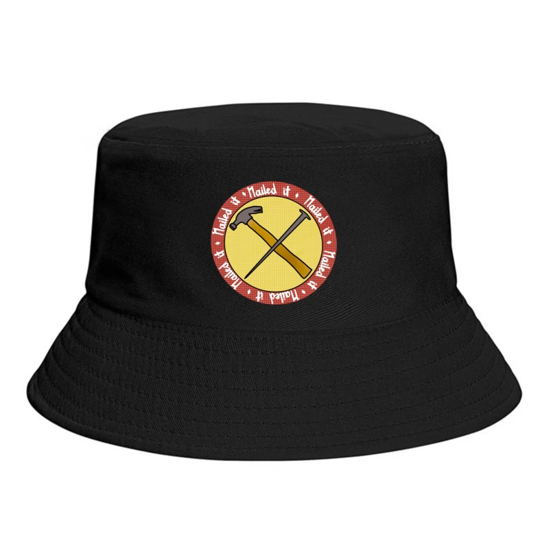 "Nailed It" Achievement Badge with Crossed Hammer and Nail Bucket Hat