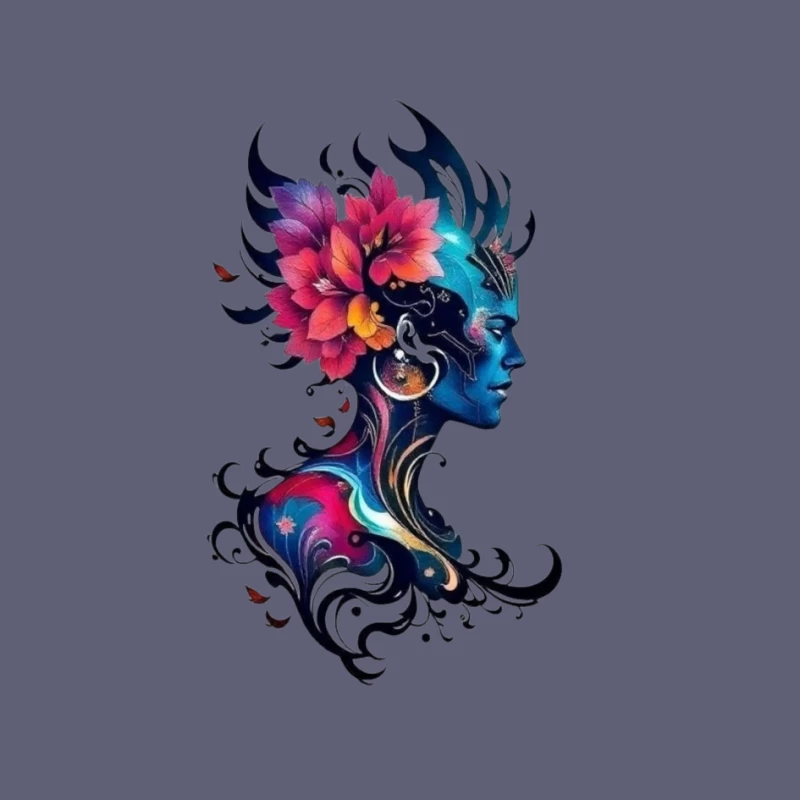 Colorful Abstract Silhouette with Flowers Pin