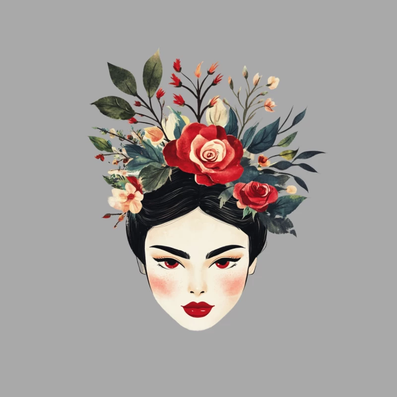 Artistic Floral Portrait: Woman with Rose Headdress Female Pullover Hoodie