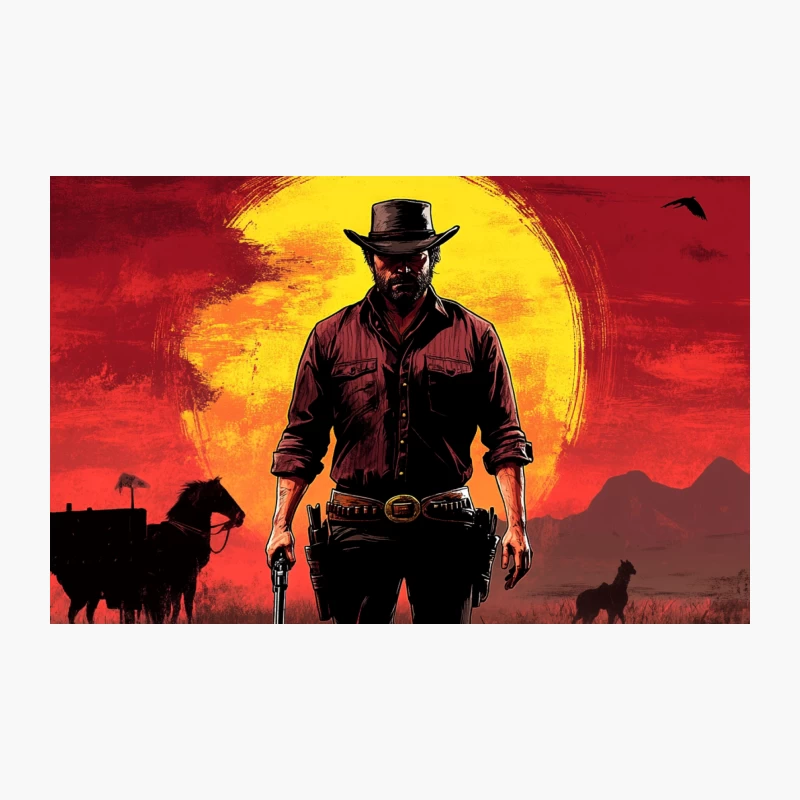 Rugged Cowboy Silhouette in Fiery Western Sunset Travel Mug
