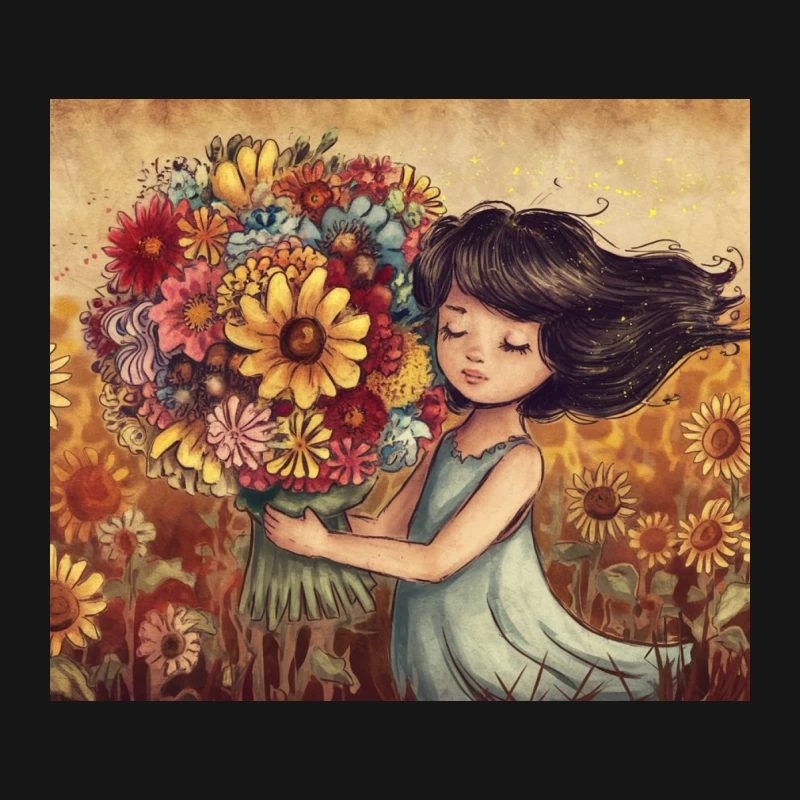 Whimsical Vintage Illustration of Girl with Floral Bouquet Mouse Pad