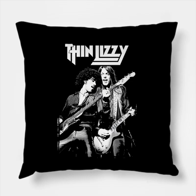 Thin Lizzy Rock Band Performance Sketch in Black and White Throw Pillow