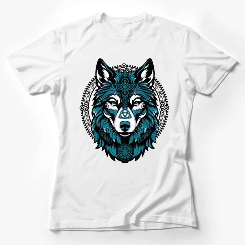 Majestic Celtic Wolf – Teal Knotwork Design Female T-Shirt