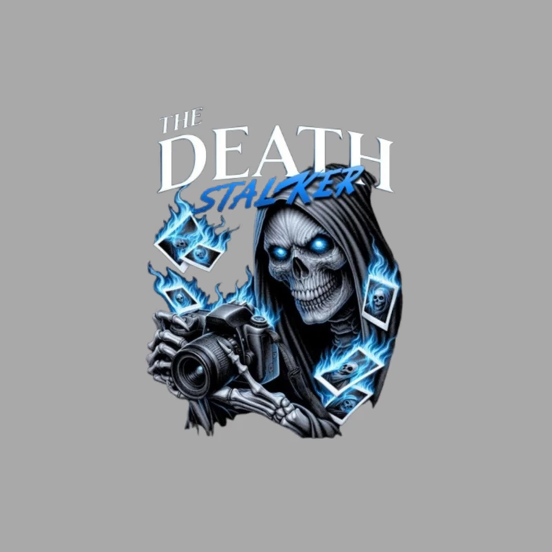 The Death Stalker: Skeletal Photographer with Blue Flames Female Pullover Hoodie